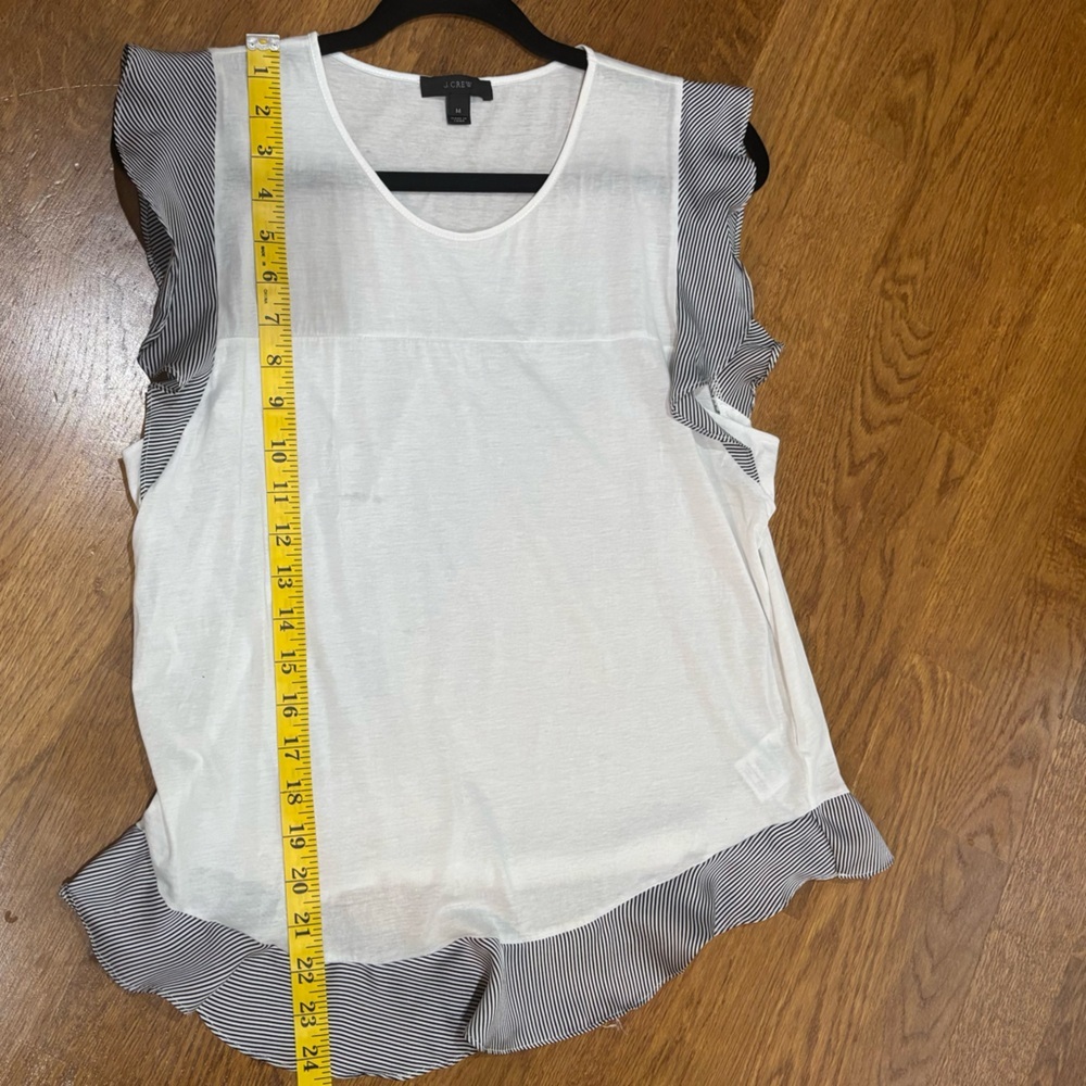 J. Crew Cream Sleeveless Top with Striped Ruffle at Hem Size M 100% cotton - Picture 7 of 8